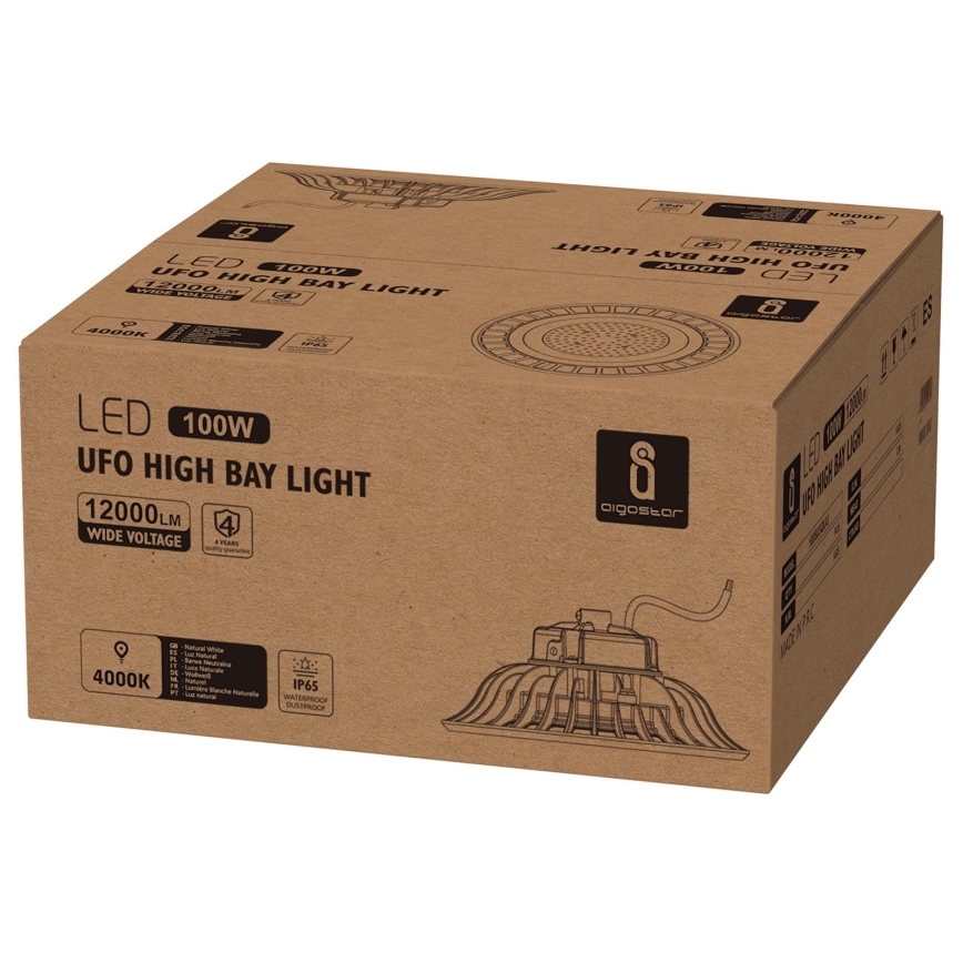 Aigostar - Luminaire industriel LED UFO Highbay 100 W 230 V 4000 K IP65