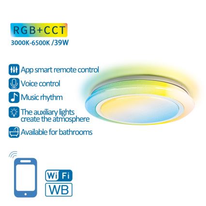 Aigostar- Luminaire RGBW à intensité variable salle de bain LED/39W/230V 50 cm Wi-Fi IP44