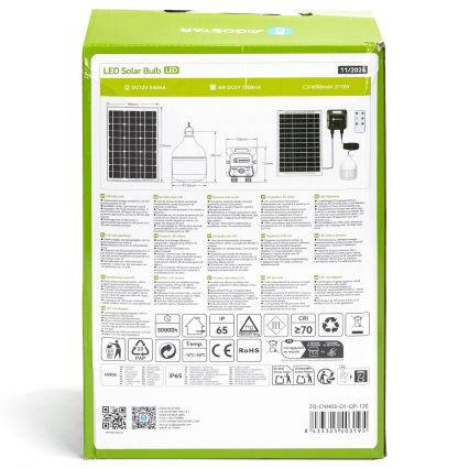 Aigostar - Lustre solaire LED avec capteur LED/70W/12V 6000 mAh 6500K IP65 Ø 12 cm + télécommande