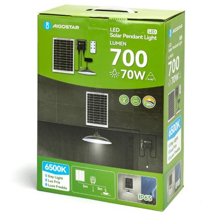 Aigostar - Lustre solaire LED/70W/12V 6000 mAh 6500K IP65 Ø 23,5 cm + télécommande