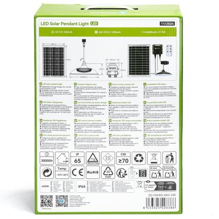 Aigostar - Lustre solaire LED/70W/12V 6000 mAh 6500K IP65 Ø 23,5 cm + télécommande