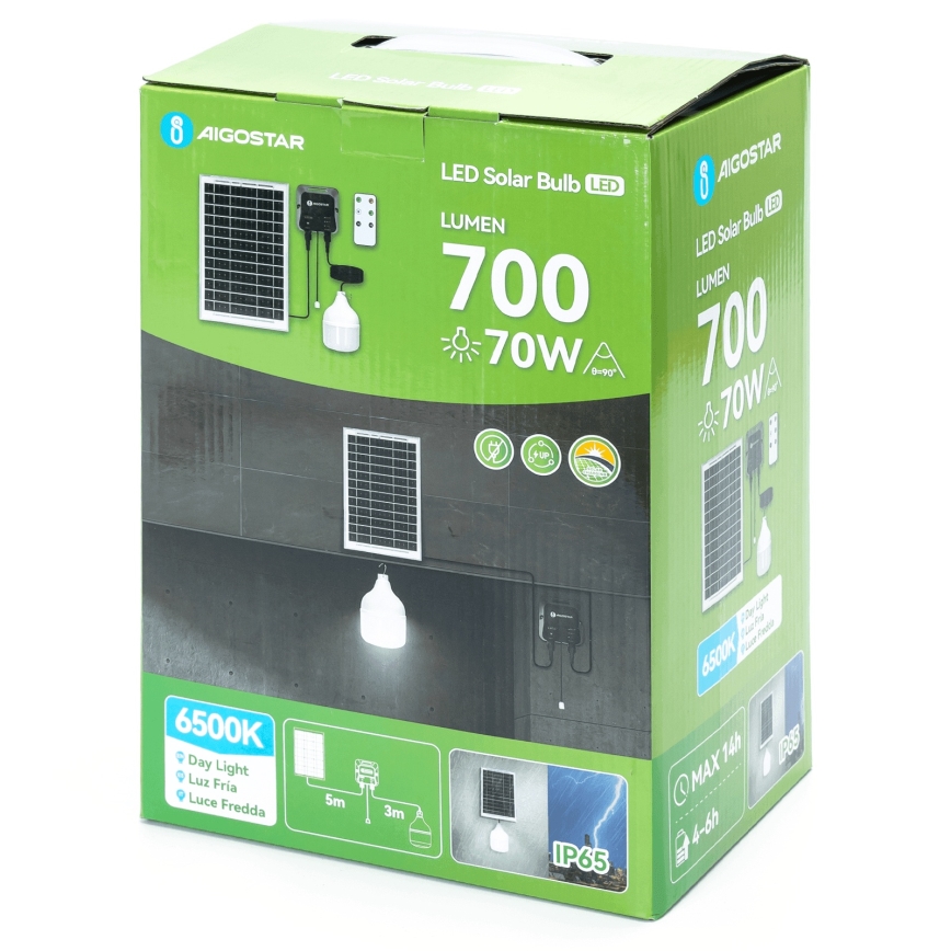 Aigostar - Luminaire solaire LED/70W/12V 6000 mAh 6500K IP65 Ø 12 cm + télécommande