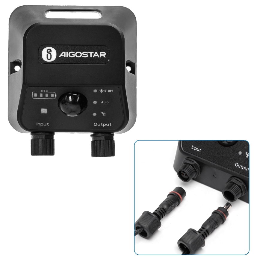 Aigostar - Lustre solaire LED avec capteur, 35W/12V, 3000 mAh, 6500K, IP65, Ø 10 cm + télécommande