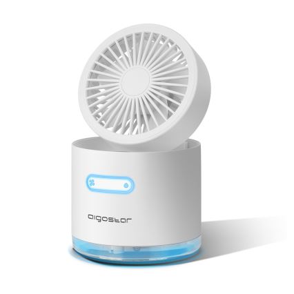 Aigostar - Mini ventilateur de table RGB sans fil avec brumisation MIST 10W/5V 2000mAh blanc