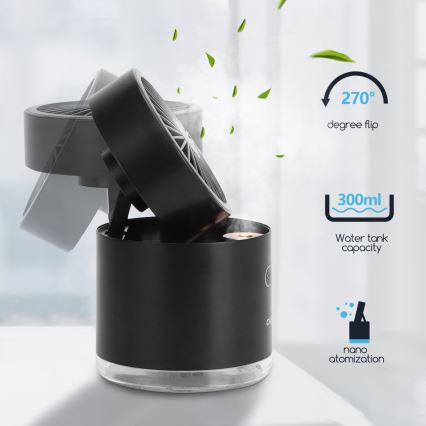 Aigostar - Mini ventilateur de table sans fil avec brumisateur MIST 10W/5V noir