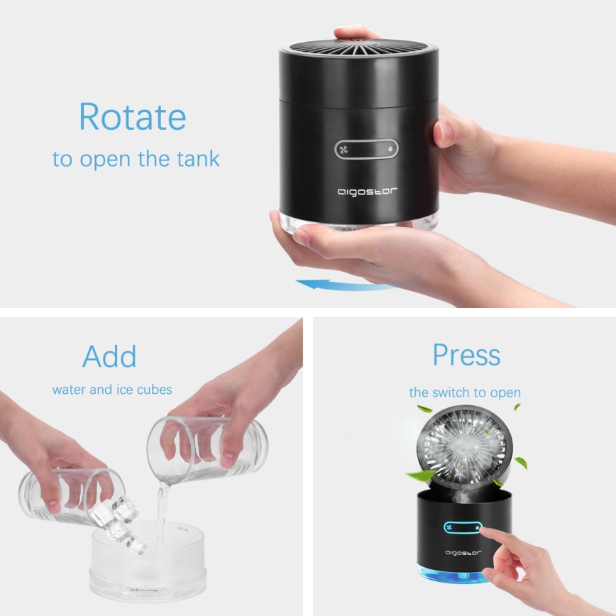 Aigostar - Mini ventilateur de table sans fil avec brumisateur MIST 10W/5V noir