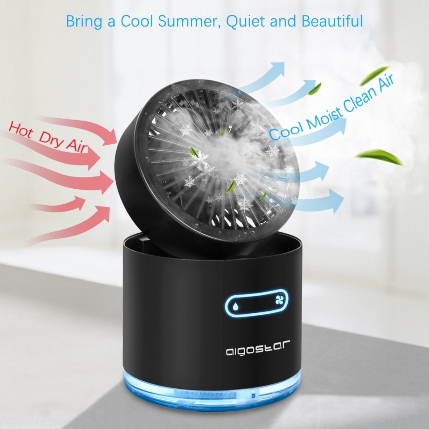 Aigostar - Mini ventilateur de table sans fil avec brumisateur MIST 10W/5V noir