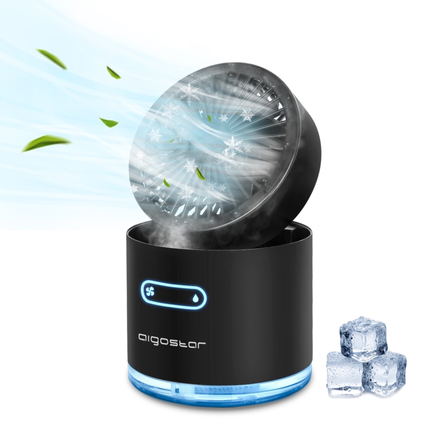 Aigostar - Mini ventilateur de table sans fil avec brumisateur MIST 10W/5V noir