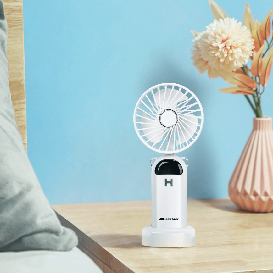 Aigostar - Oplaadbaar handheld fan 4W/5V 1200mAh wit