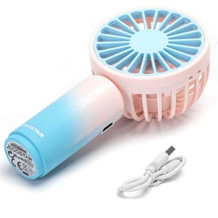 Aigostar - Oplaadbare compacte zakventilator 3W/5V 500 mAh USB roze/blauw
