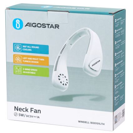 Aigostar - Oplaadbare nekventilator 4W/5V 2000mAh wit
