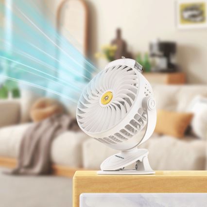 Aigostar - Oplaadbare tafelventilator met clip 2W/5V 2400mAh USB wit