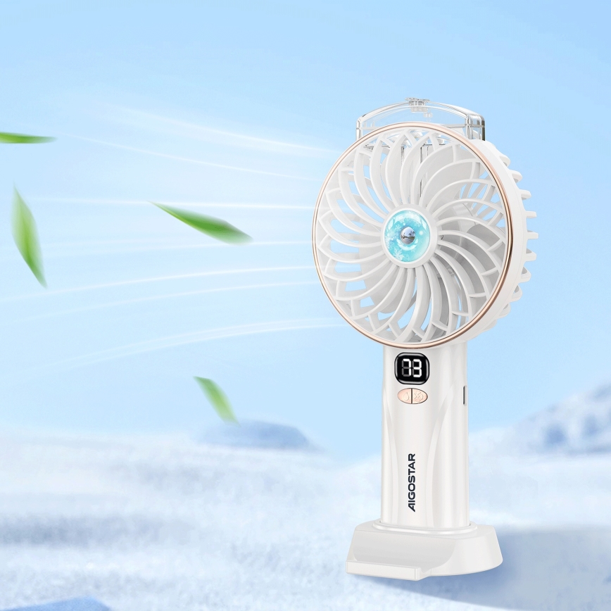 Aigostar - Oplaadbare zakventilator 5W/5V 2400mAh USB wit