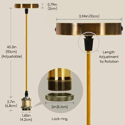 Aigostar - Oplaadkabel 1xE27/60W/230V goud