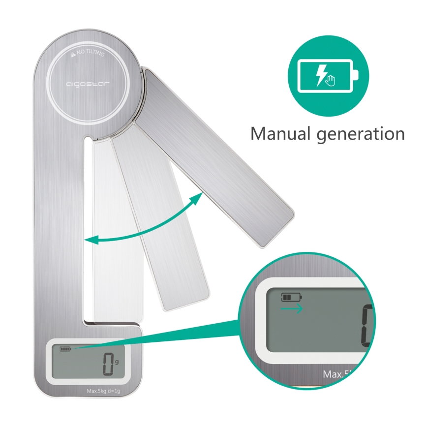 Aigostar - Opvouwbare keukenweegschaal 5kg mat chroom