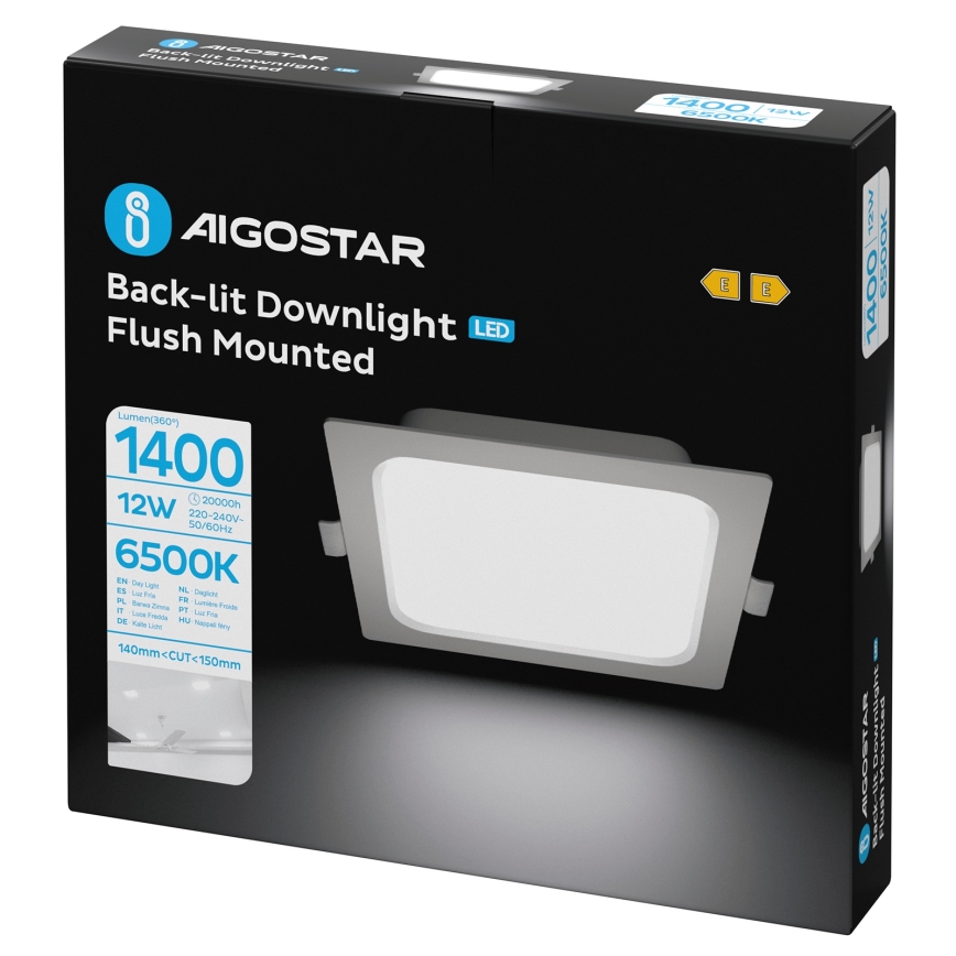 Aigostar - Plafonnier encastré LED/12W/230V 6500K 17,5x17,5 cm blanc