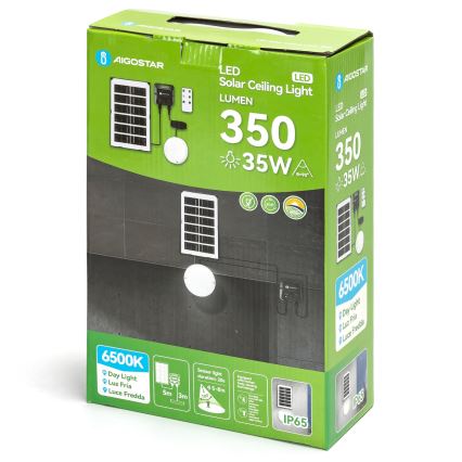 Aigostar - Plafonnier solaire LED à capteur — 35 W / 3,7 V / 3000 mAh / IP65 + télécommande