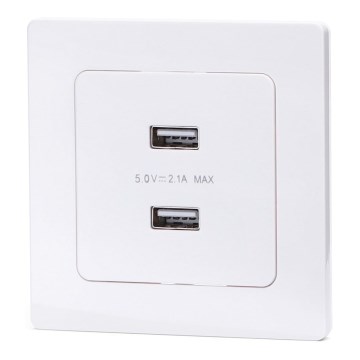 Aigostar - Prise d'alimentation USB avec cadre, 2 ports USB-A, blanche