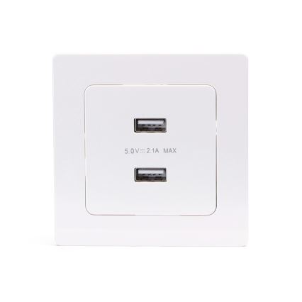 Aigostar - Prise d'alimentation USB avec cadre, 2 ports USB-A, blanche
