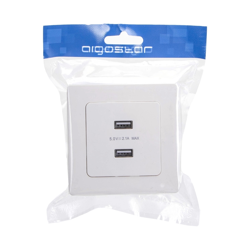 Aigostar - Prise d'alimentation USB avec cadre, 2 ports USB-A, blanche