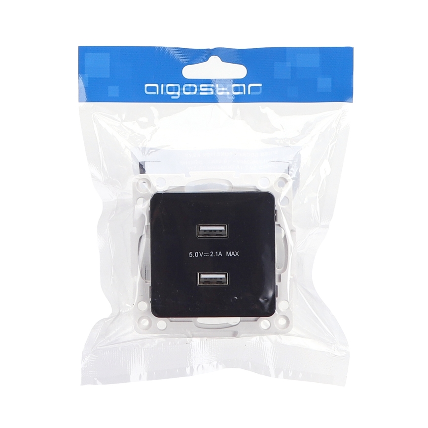 Aigostar - Prise d'alimentation USB encastrable sans cadre 2x USB-A noire