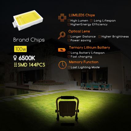 Aigostar - Projecteur à intensité variable LED/100W/5V 6500K IP65 1500mAh
