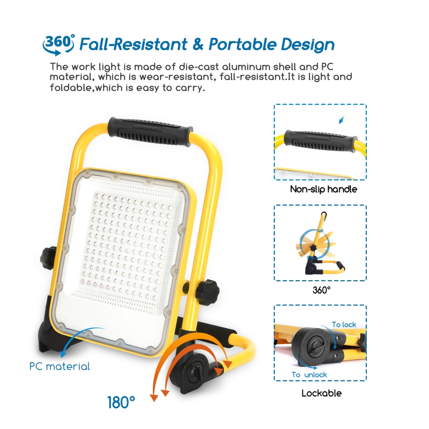 Aigostar - Projecteur à intensité variable LED/100W/5V 6500K IP65 1500mAh