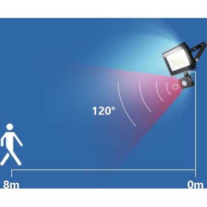 Aigostar - Projecteur avec détecteur LED/50W/230V 4000K IP65 noir