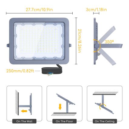 Aigostar - Projecteur LED/100W/230V gris 6500K IP65