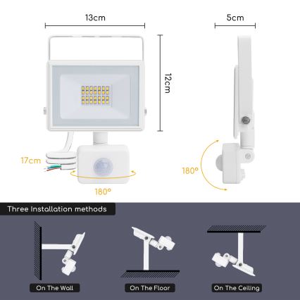 Aigostar - Projecteur LED avec détecteur LED/20W/230V 4000K IP65 blanc