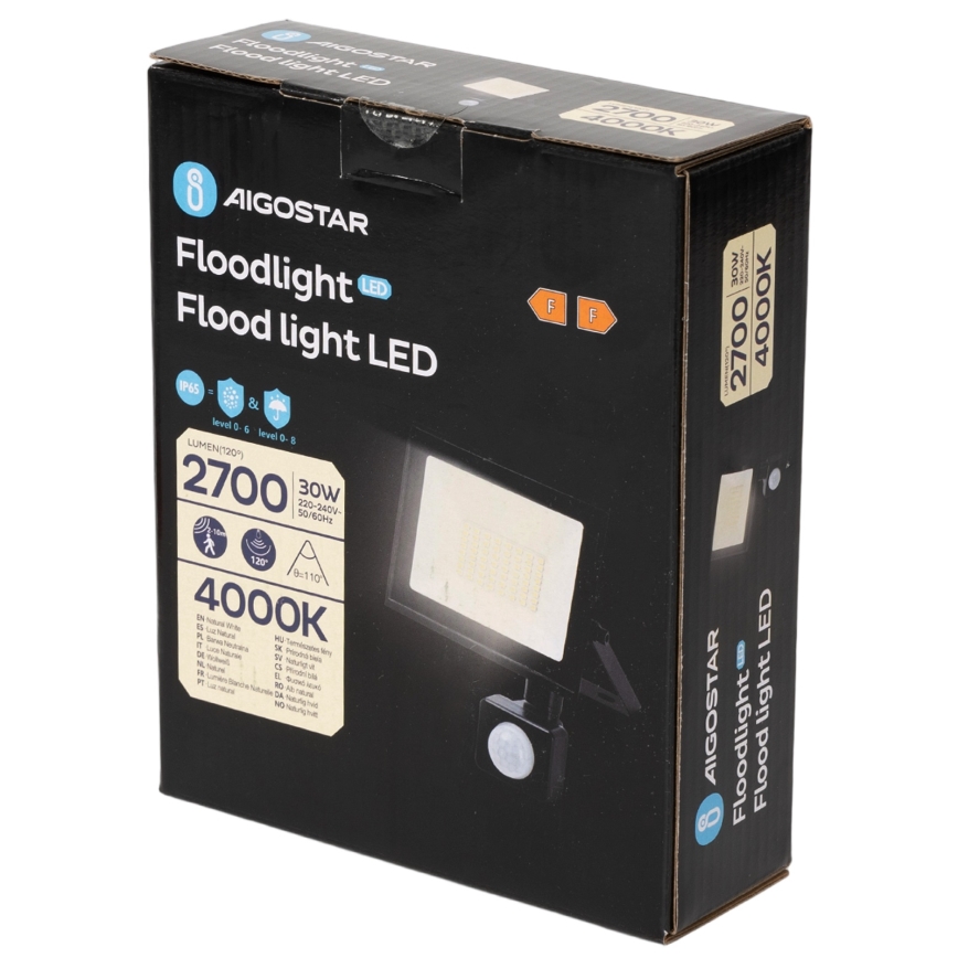 Aigostar - Projecteur LED avec détecteur LED/30W/230V 4000K IP65