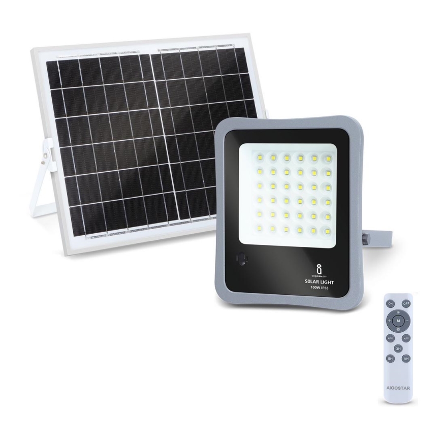 Aigostar - Projecteur solaire à intensité variable LED/100W/3,2V IP65 10000 mAh + Télécommande