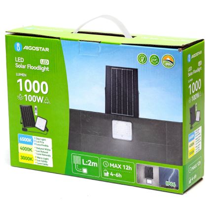 Aigostar - Projecteur solaire à intensité variable LED/100W/3,4V 3000/4000/6500K IP66 + Télécommande