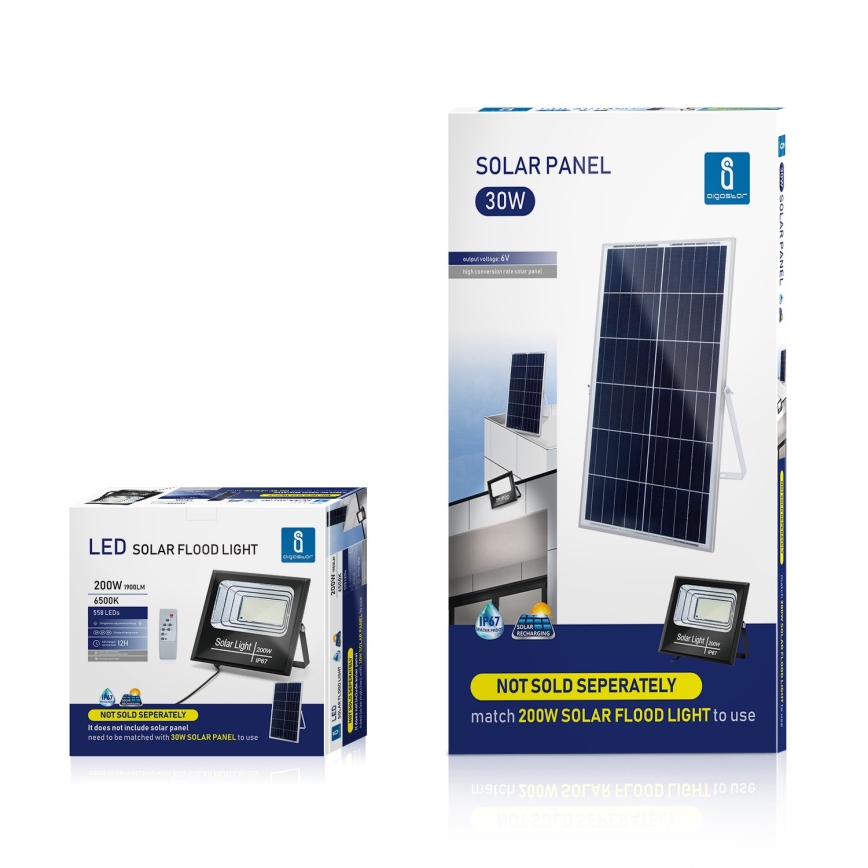 Aigostar - Projecteur solaire à intensité variable LED/200W/3,2V IP67 25000 mAh + Télécommande