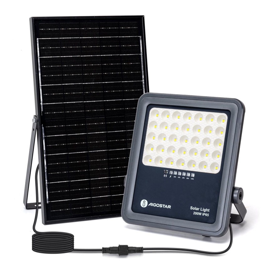 Aigostar - Projecteur solaire à intensité variable LED/200W/3,4V IP65 + Télécommande