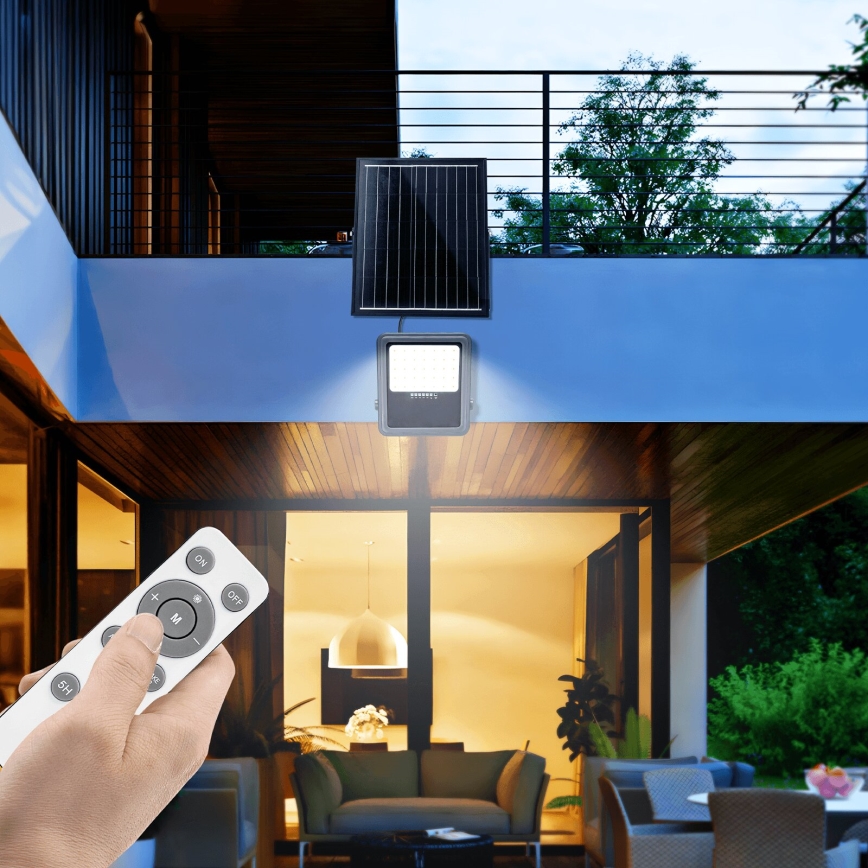 Aigostar - Projecteur solaire à intensité variable LED/200W/3,4V IP65 + Télécommande