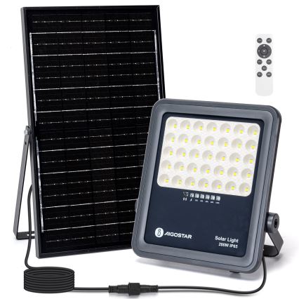 Aigostar - Projecteur solaire à intensité variable LED/200W/3,4V IP65 + Télécommande