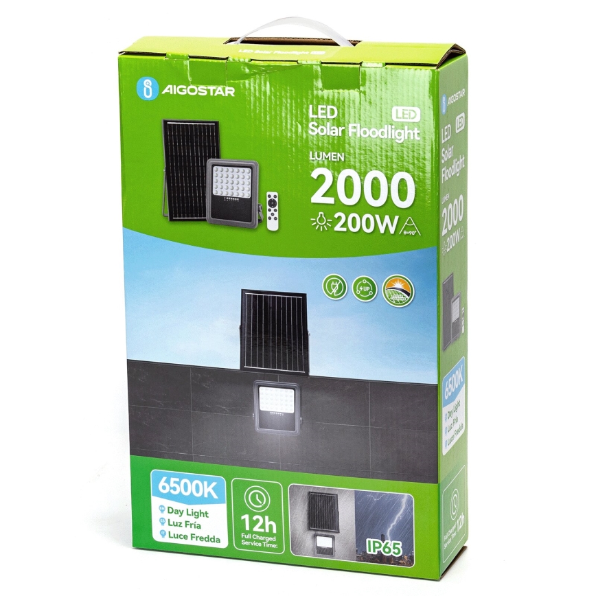 Aigostar - Projecteur solaire à intensité variable LED/200W/3,4V IP65 + Télécommande