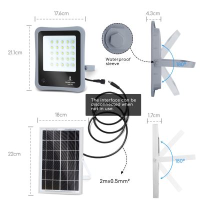 Aigostar - Projecteur solaire à intensité variable LED/30W/3,2V IP67 + télécommande