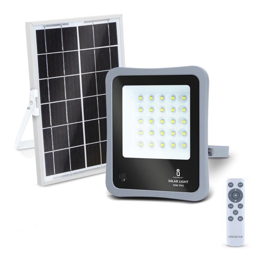 Aigostar - Projecteur solaire à intensité variable LED/50W/3,2V IP65 6000 mAh + Télécommande