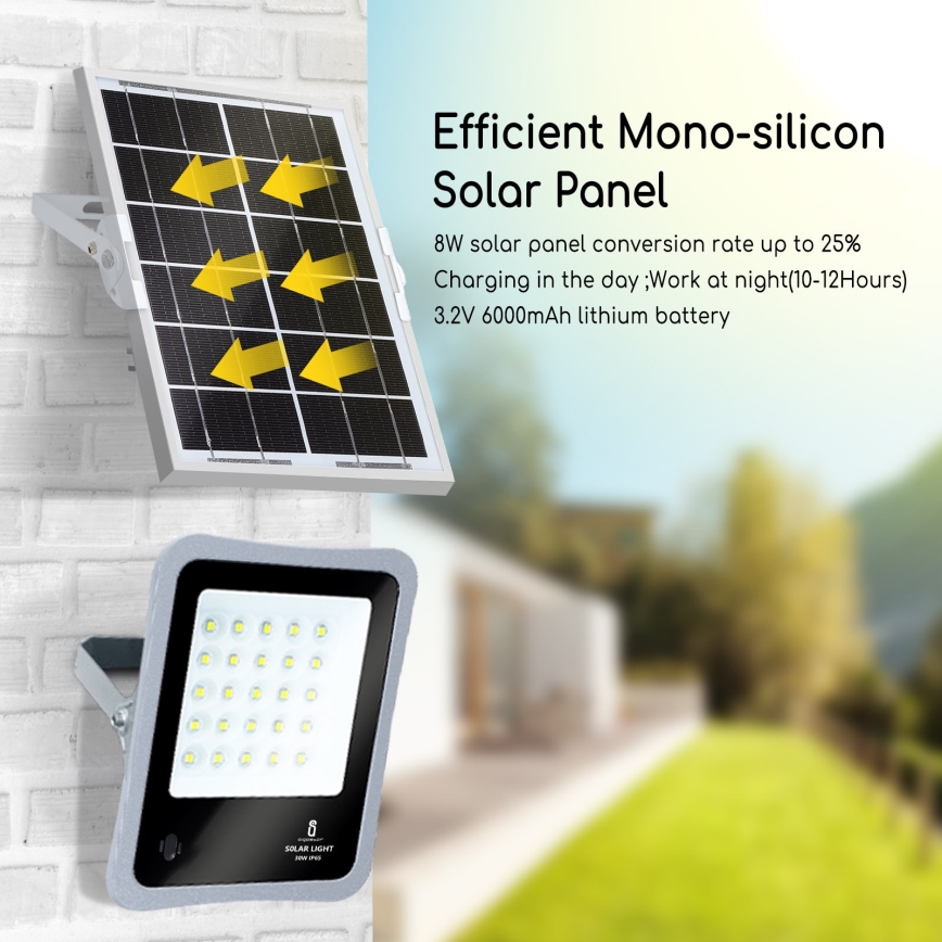 Aigostar - Projecteur solaire à intensité variable LED/50W/3,2V IP65 6000 mAh + Télécommande