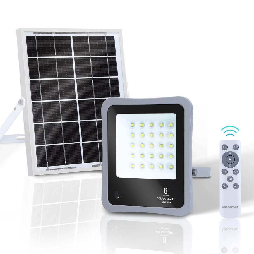 Aigostar - Projecteur solaire à intensité variable LED/50W/3,2V IP65 6000 mAh + Télécommande