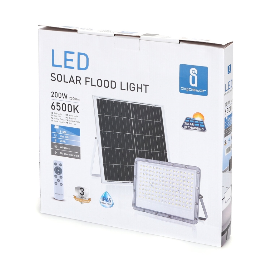 Aigostar - Projecteur solaire LED dimmable/200W/3,2V IP65 20000 mAh + télécommande