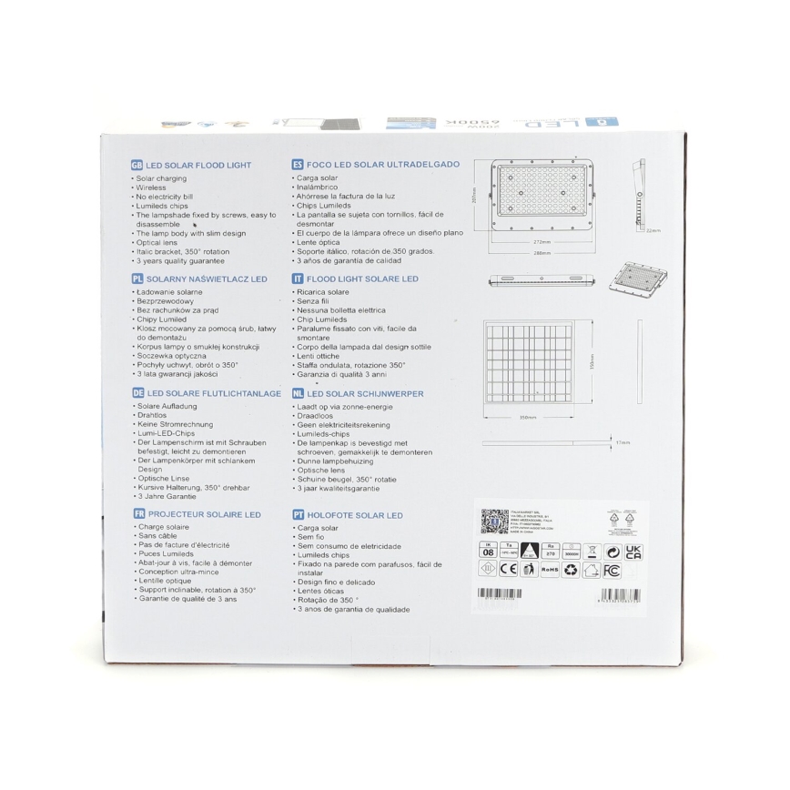 Aigostar - Projecteur solaire LED dimmable/200W/3,2V IP65 20000 mAh + télécommande