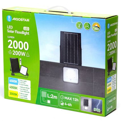 Aigostar - LED Projecteur solaire dimmable LED/200W/3,4V 3000/4000/6500K IP66 16000 mAh + télécommande