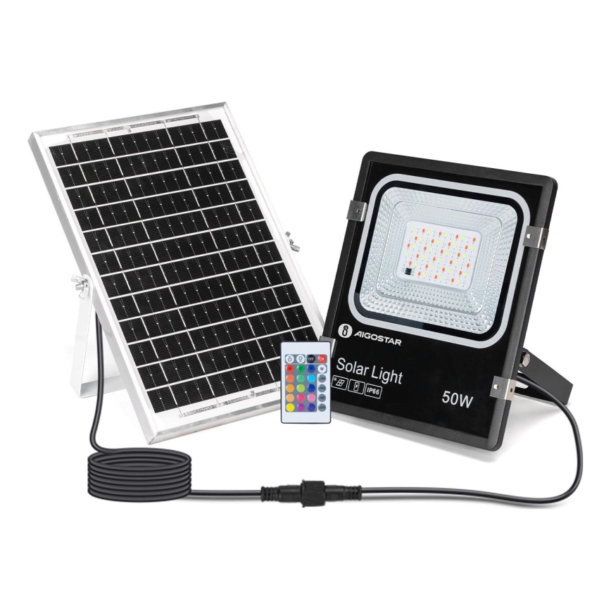 Aigostar - Projecteur solaire RGB à intensité variable LED/50W/3,2V IP66 + Télécommande