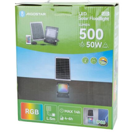 Aigostar - Projecteur solaire RGB à intensité variable LED/50W/3,2V IP66 + Télécommande