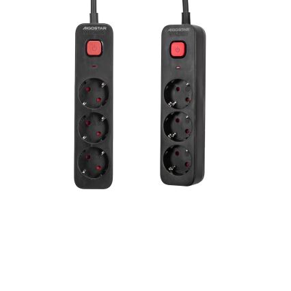 Aigostar - Rallonge avec interrupteur 3Z Type F 1,5m SCHUKO noir