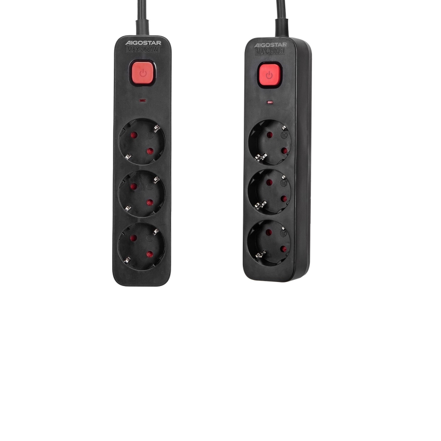 Aigostar - Rallonge avec interrupteur 3Z Type F 1,5m SCHUKO noir