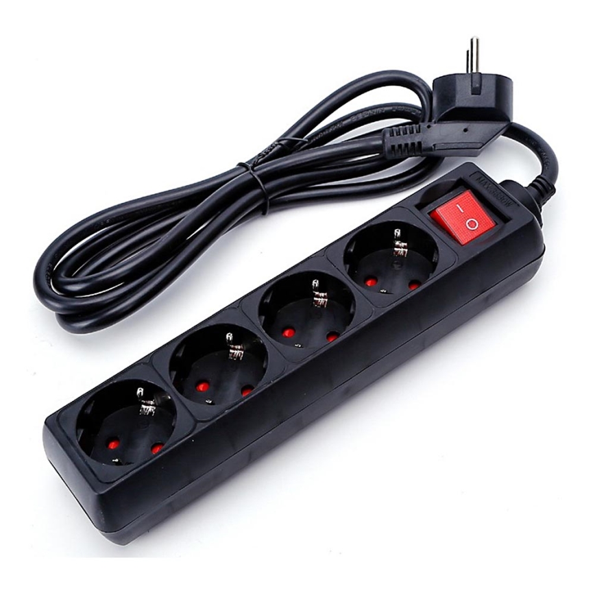 Aigostar - Rallonge avec interrupteur 4Z 1,5m SCHUKO noir
